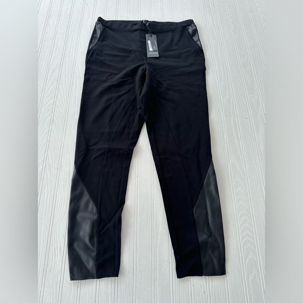 yestqa slim fit black /black faux‎ leather leggings size 16,18